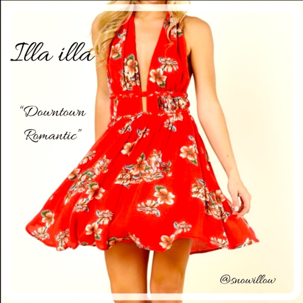 Red halter backless sundress